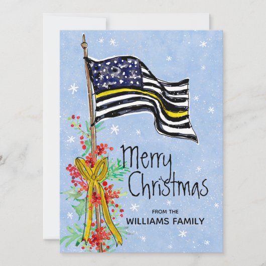 Dispatcher Thin Yellow Line Flag Holly Red Berries Feestdagenkaart (Voorkant)