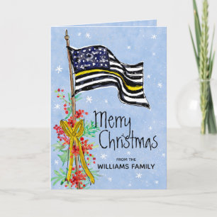 Dispatcher Thin Yellow Line Flag Merry Kerstmis Feestdagen Kaart