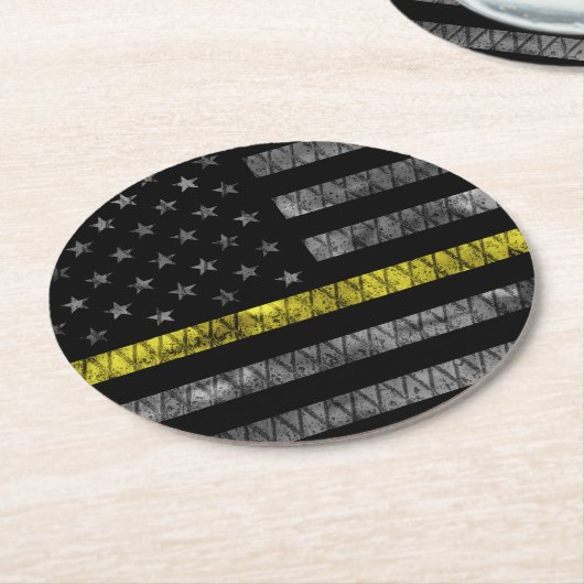 Dispatcher Thin Yellow Line Flag Ronde Kartonnen Onderzetter (Gebogen)
