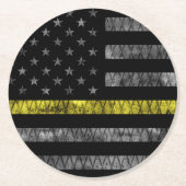 Dispatcher Thin Yellow Line Flag Ronde Kartonnen Onderzetter (Voorkant)
