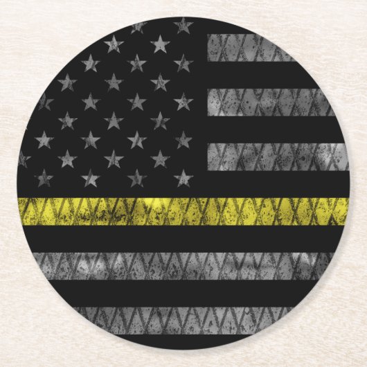 Dispatcher Thin Yellow Line Flag Ronde Kartonnen Onderzetter (Voorkant)