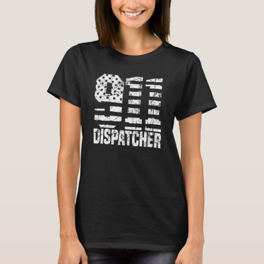 Dispatcher Us Flag - Thin Gold Line Police 911 Dis T-shirt (Voorkant)