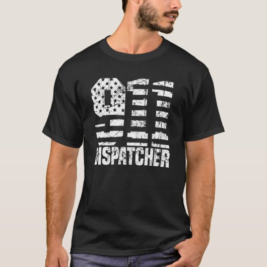 Dispatcher Us Flag - Thin Gold Line Police 911 Dis T-shirt (Voorkant)