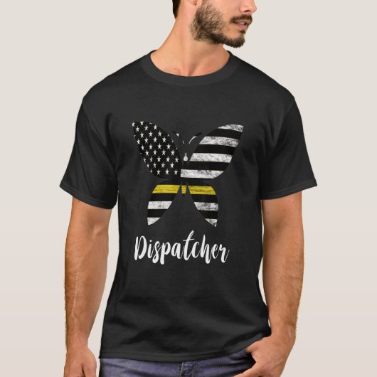 Dispatcher VS Amerika Vlag Vlinder Vrijheid 911 T-shirt (Voorkant)