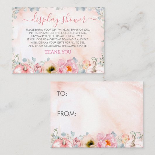 Display Douche Blush Roze Bloemen Pompoenen Informatiekaartje (Voorkant / Achterkant)
