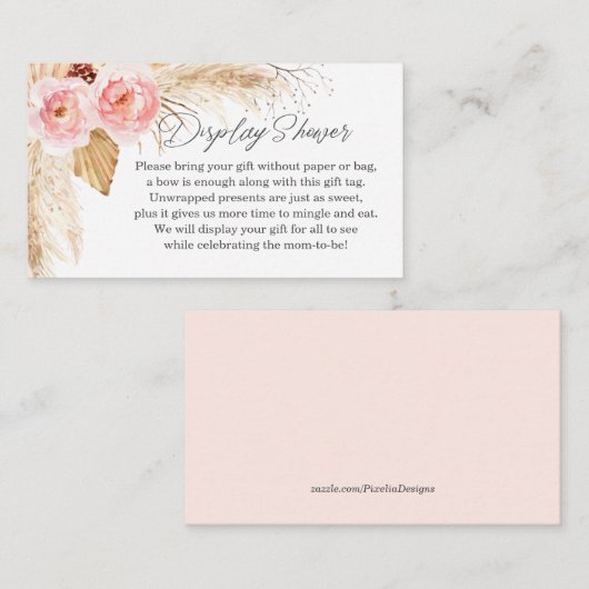 Display Douche Boho roze Floral pampass baby meisj Informatiekaartje (Voorkant / Achterkant)