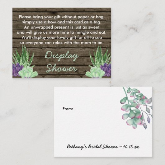 Display Douche Gedicht Gift Label Rustieke Succule Informatiekaartje (Voorkant / Achterkant)