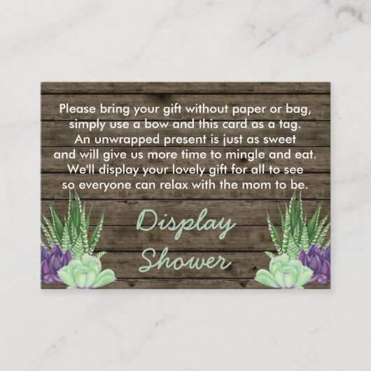 Display Douche Gedicht Gift Label Rustieke Succule Informatiekaartje (Voorkant)