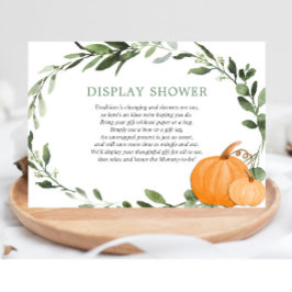 Display douche herfst pompoenen groen baby shower informatiekaartje