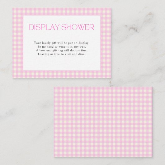 Display Douche Roze Gingham Meisje Baby shower Informatiekaartje (Voorkant / Achterkant)