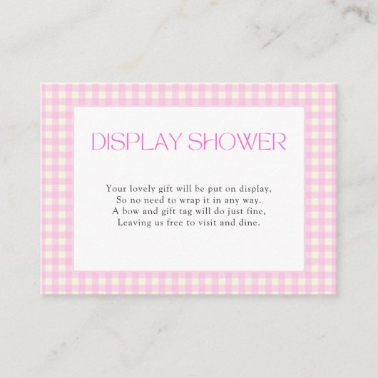 Display Douche Roze Gingham Meisje Baby shower Informatiekaartje (Voorkant)