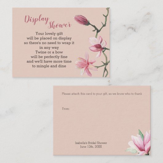 Display Douche Roze Magnolia Bloemen Informatiekaartje (Voorkant / Achterkant)