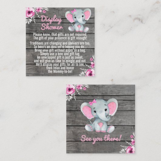 Display douche roze olifant rustieke bloemen vierkante visitekaartje (Voorkant / Achterkant)