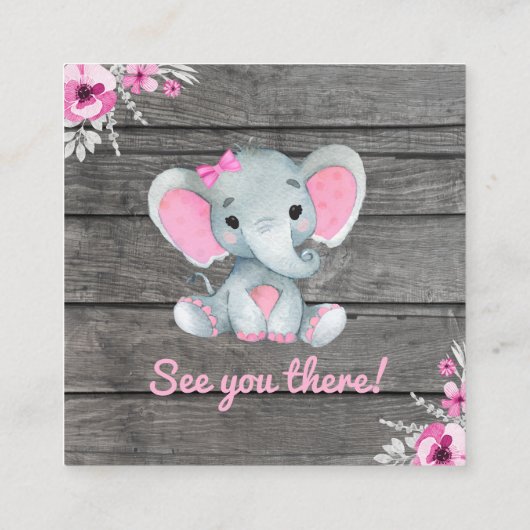 Display douche roze olifant rustieke bloemen vierkante visitekaartje (Achterkant)