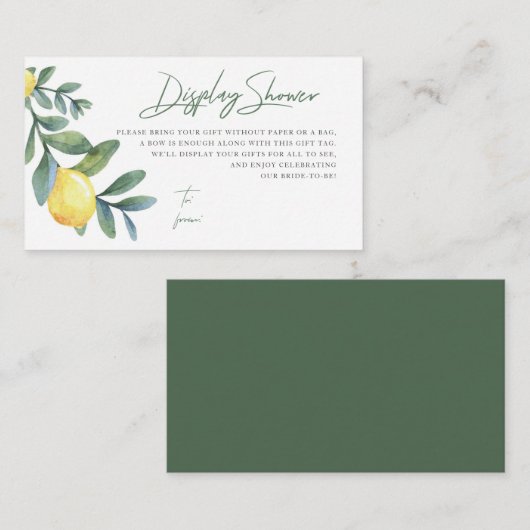 Display douchekaart, geen wrap, citroen Vrijgezell Informatiekaartje (Voorkant / Achterkant)