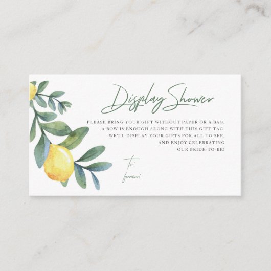 Display douchekaart, geen wrap, citroen Vrijgezell Informatiekaartje (Voorkant)