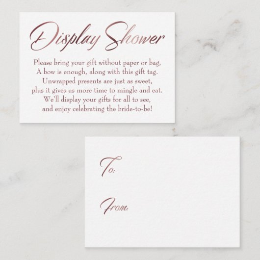 Display Shower Roos Gold Script-Label invoegen Informatiekaartje (Voorkant / Achterkant)