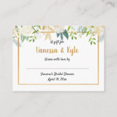 Display vrijgezellenfeest, witgouden bloemengroen informatiekaartje (Achterkant)