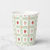 Disposable Strawberry Gingham Pastel Green Papieren Bekers (Achterkant)