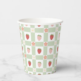 Disposable Strawberry Gingham Pastel Green Papieren Bekers
