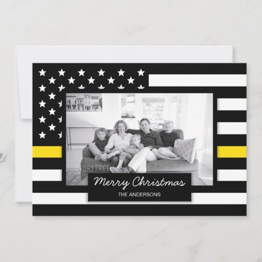 Disptacher Thin Gold Line American Flag Photo Card Feestdagenkaart (Voorkant)