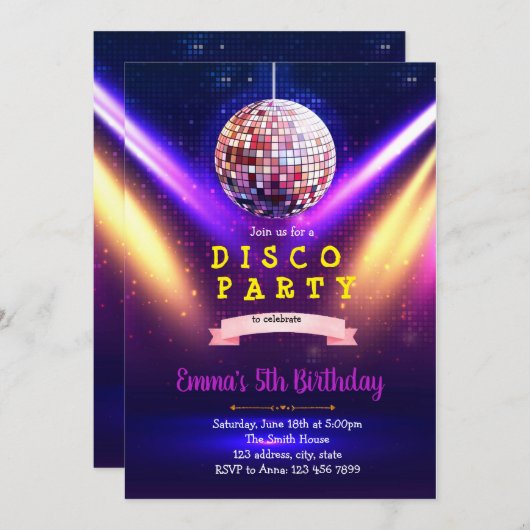 Disro-disco-dansuitnodiging Kaart (Voorkant / Achterkant)