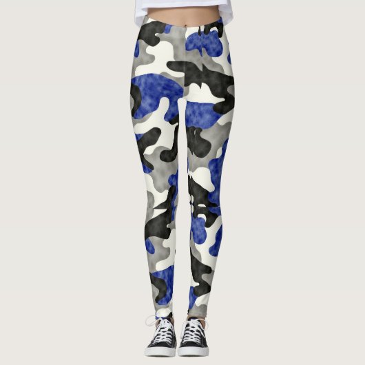 Disruptive Pattern Camouflage Blues Grijs Zwart Leggings (Voorkant)