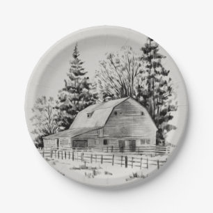 Distant Barn Sketch I Papieren Bordje