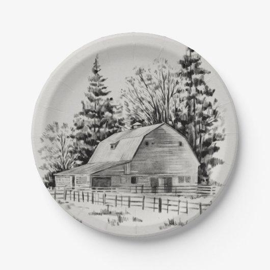 Distant Barn Sketch I Papieren Bordje (Voorkant)