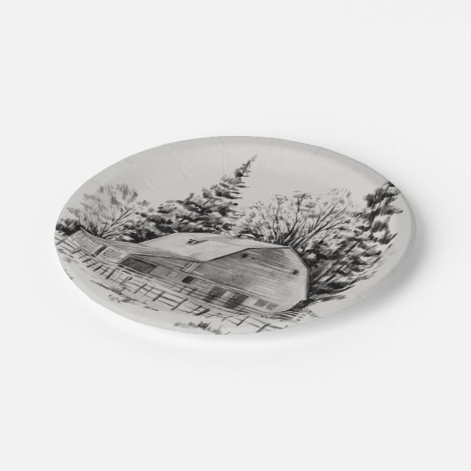 Distant Barn Sketch I Papieren Bordje (Gekanteld)