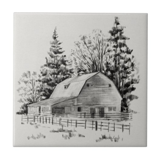 Distant Barn Sketch I Tegeltje (Voorkant)