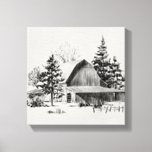 Distant Barn Sketch II Canvas Afdruk