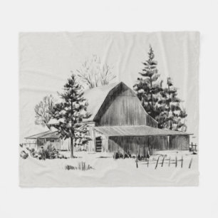 Distant Barn Sketch II Fleece Deken