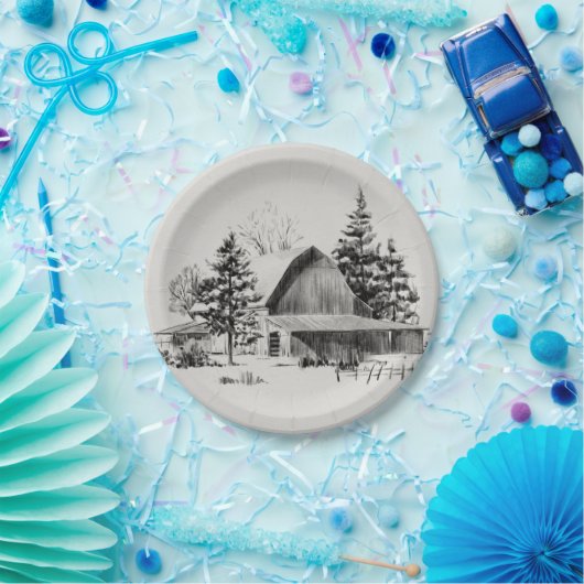 Distant Barn Sketch II Papieren Bordje (Feest)