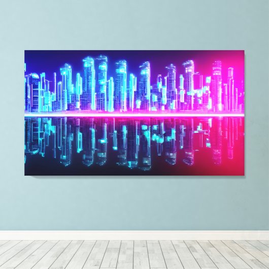 Distant Cyberpunk City Canvas Afdruk (Insitu (Houten vloer))