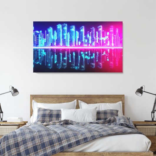 Distant Cyberpunk City Canvas Afdruk (Insitu (Slaapkamer))