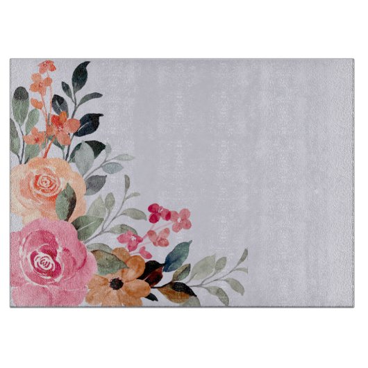 Distel & aquarel Bloemboeket snijplank (Voorkant)