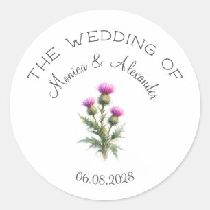 Distel Bloem Schotse Watercolor Trouwfeest Ronde Sticker