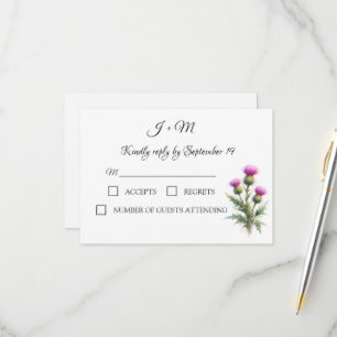 Distel Bloem Schotse Waterverf Huwelijk RSVP Kaartje