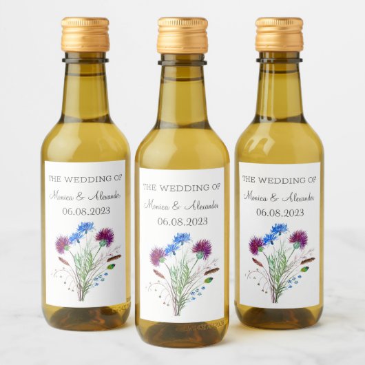 Distel Bloem Schotse Waterverf Huwelijksfeest Wijn Etiket (Flessen)