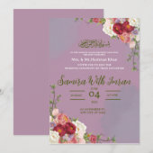 Distel en Groen Bloemen Moslim bruiloft Uitnodigin Kaart (Voorkant / Achterkant)