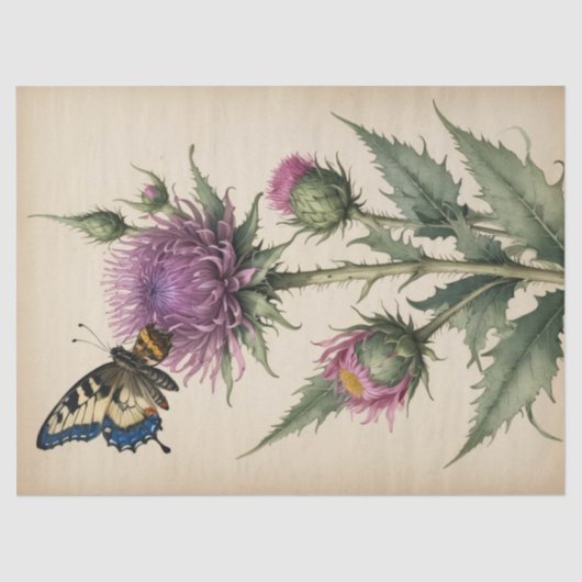 Distel en Vlinder Print Tissuepapier (Voorkant)