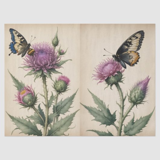 Distel en Vlinder Print Tissuepapier (Voorkant)