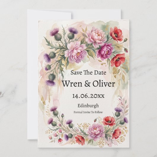 Distel Klaproos Pioen Wilde Bloem Bewaar De Datum Save The Date (Voorkant)