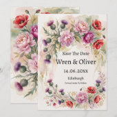 Distel Klaproos Pioen Wilde Bloem Bewaar De Datum Save The Date (Voorkant / Achterkant)
