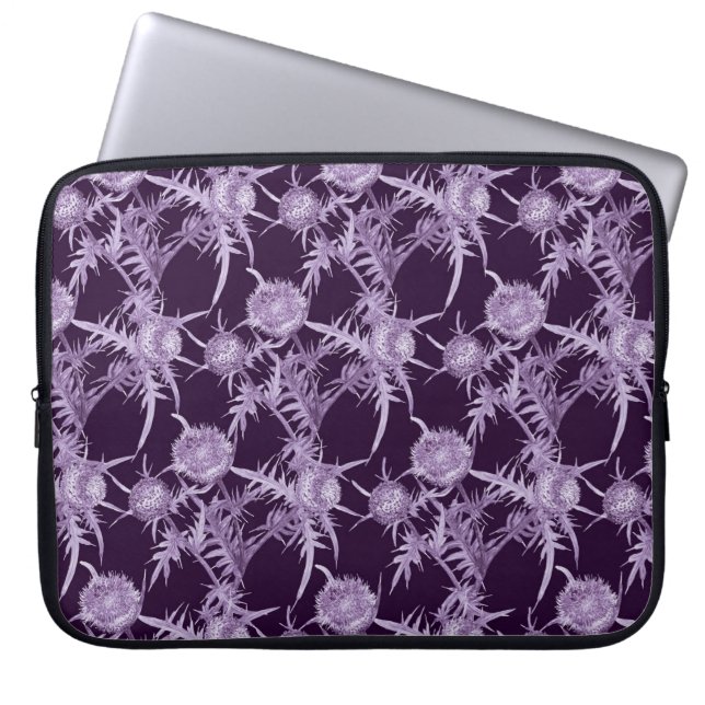 Distel paars bloem motief laptop sleeve (Voorkant)