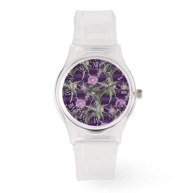 Distel paarse bloemen horloge (Voorkant)