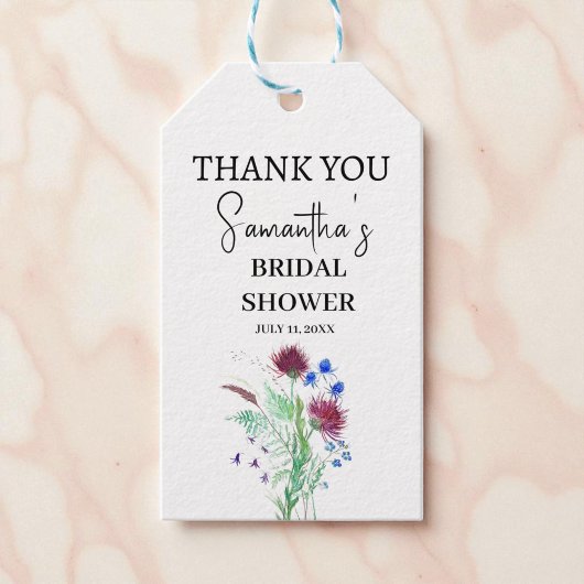Distel Paarse Bloemen Schots Boho Bruidsfeest Cadeaulabel