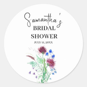 Distel Paarse Bloemen Schots Boho Bruiloft Bridal Ronde Sticker