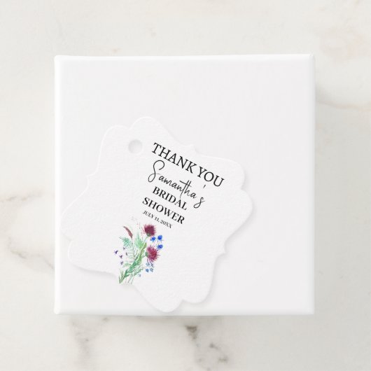 Distel Paarse Bloemen Schotse Boho Bruidsdouche Bedankjes Labels (In situ)